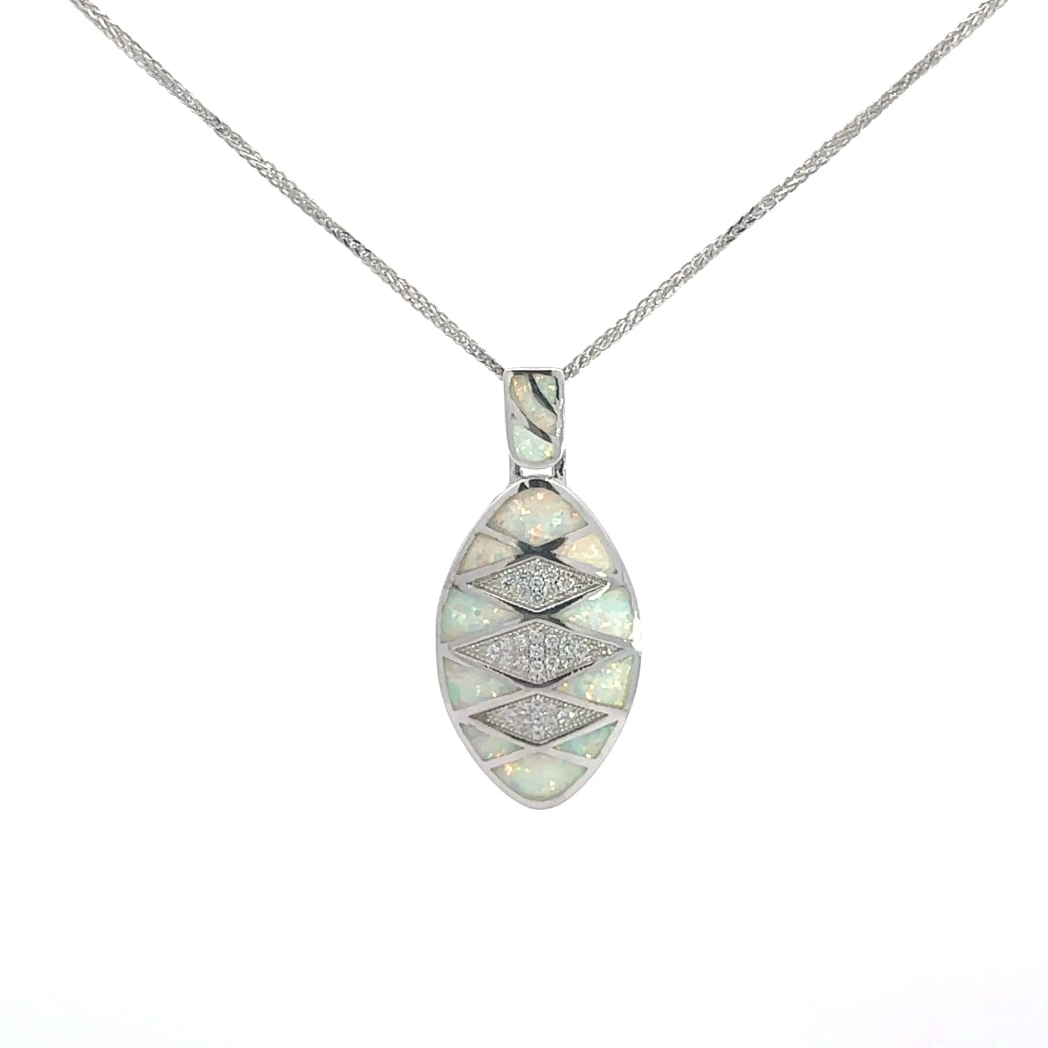 Baikalla Sterling Silver Lab-Made Opal Bezel Pendant Necklace