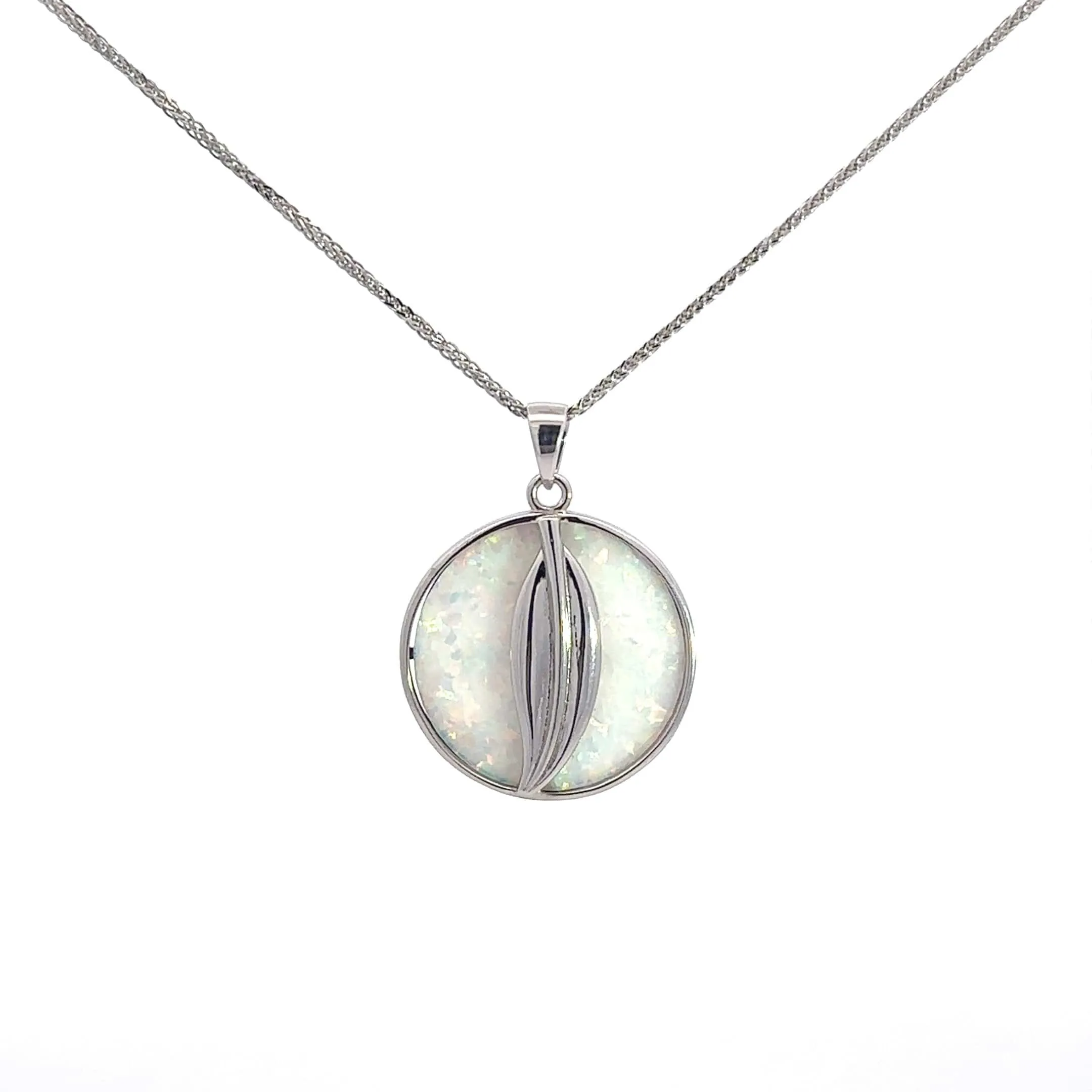 Baikalla Sterling Silver Lab-Made Opal Leaf Pendant Necklace