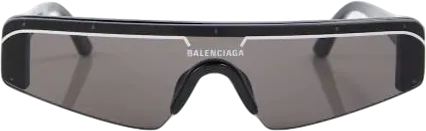 Balenciaga Black / White Rectangular Logo Ski Sunglasses in case