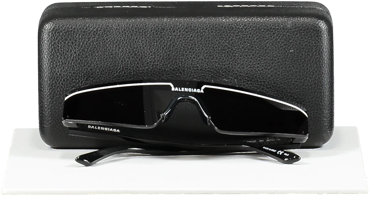 Balenciaga Black / White Rectangular Logo Ski Sunglasses in case