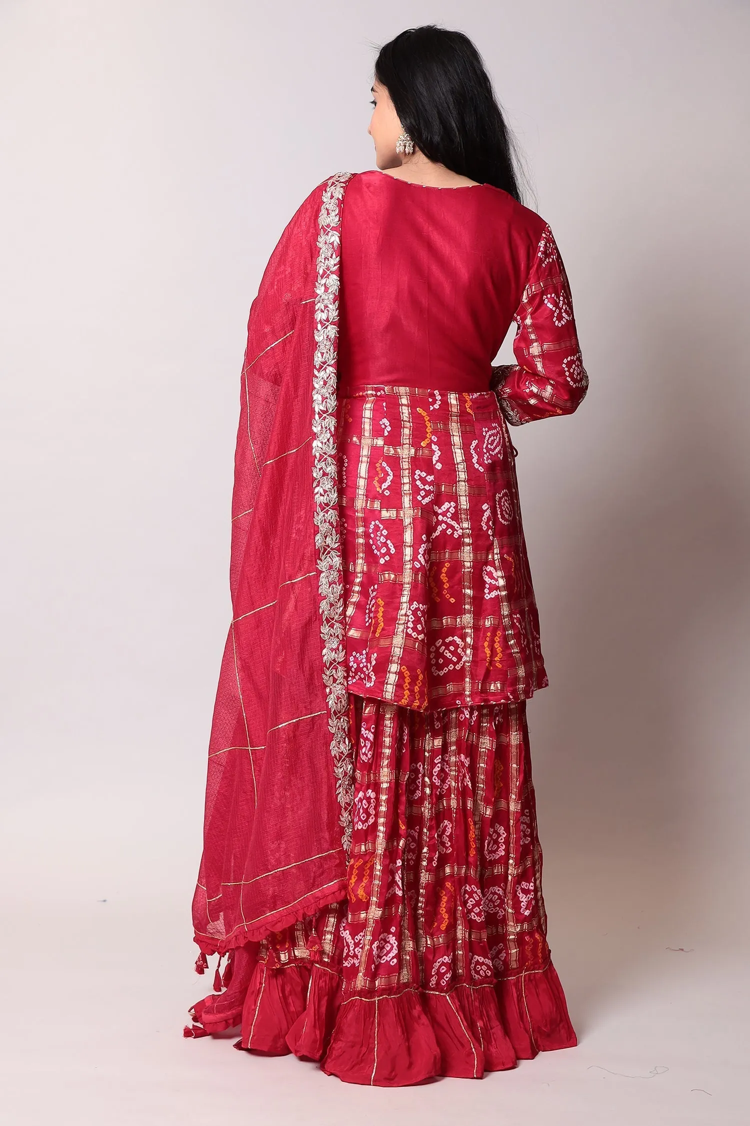 Bandhej Cotton silk Suit with Gota Patti, Ghatchola work.