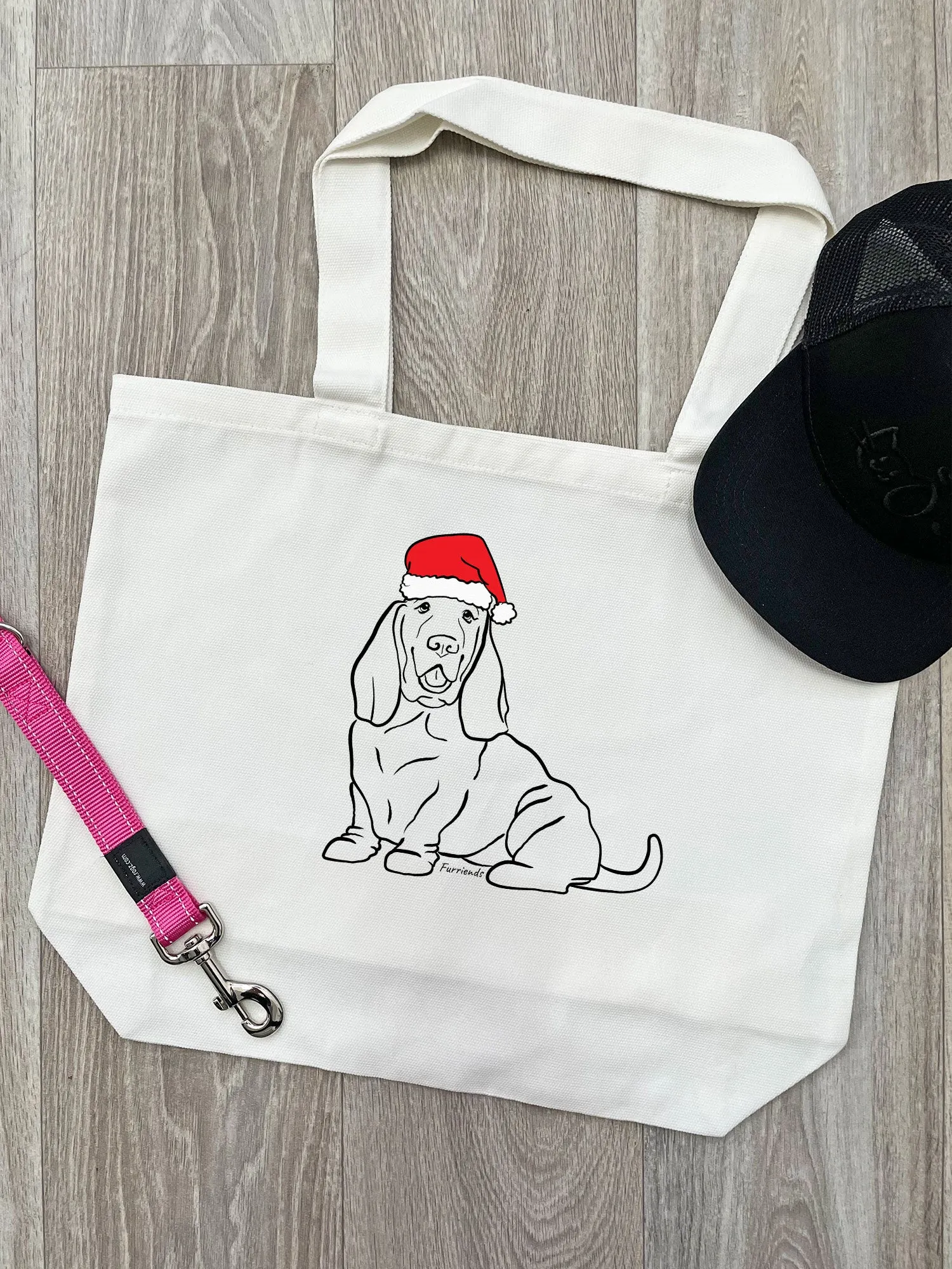 Basset Hound Christmas Edition Cotton Canvas Shoulder Tote Bag