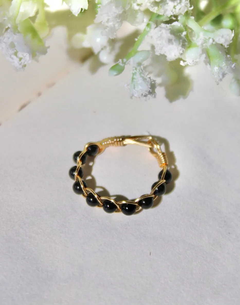 Black Agate Braided Wire Ring