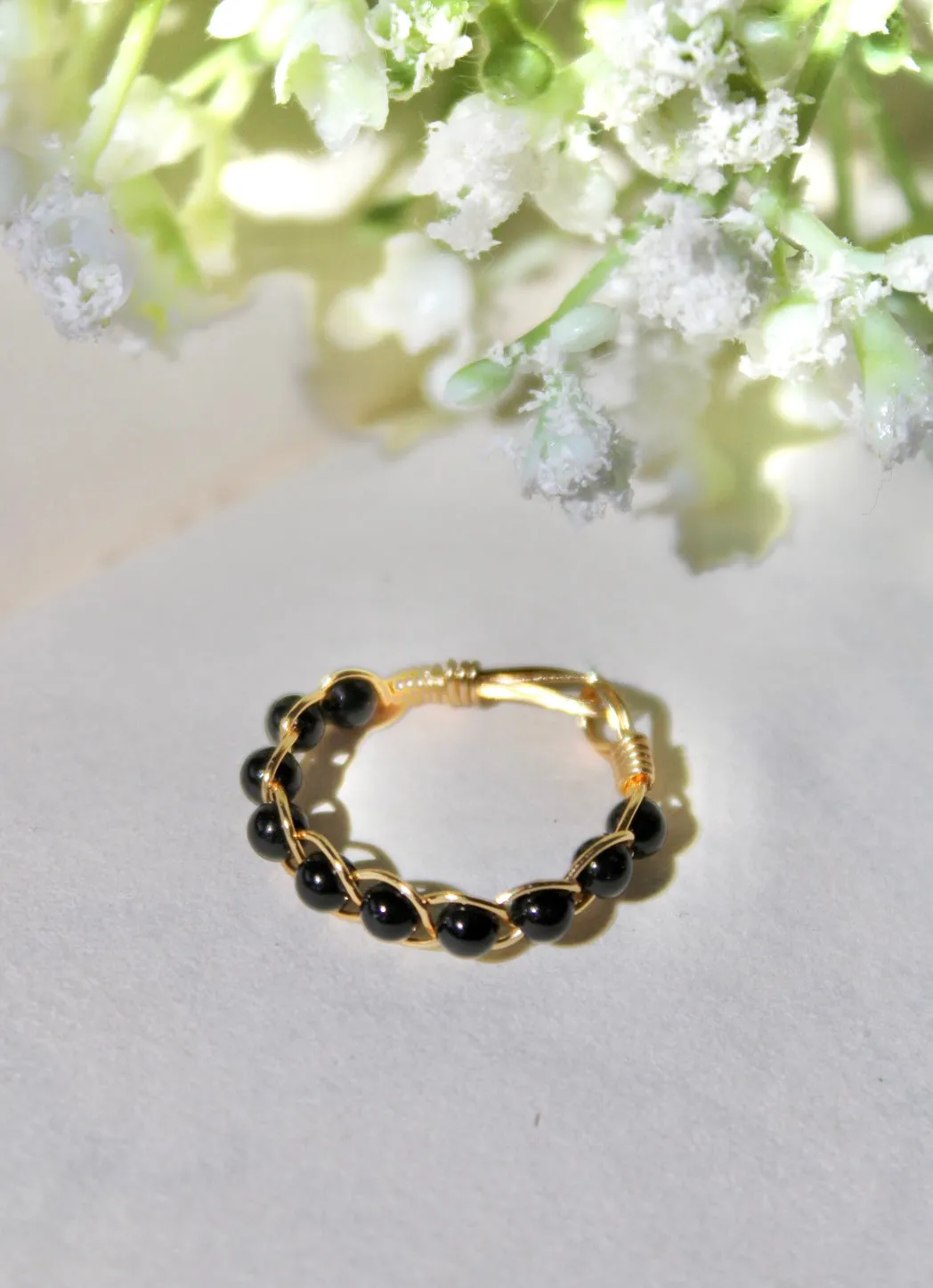 Black Agate Braided Wire Ring