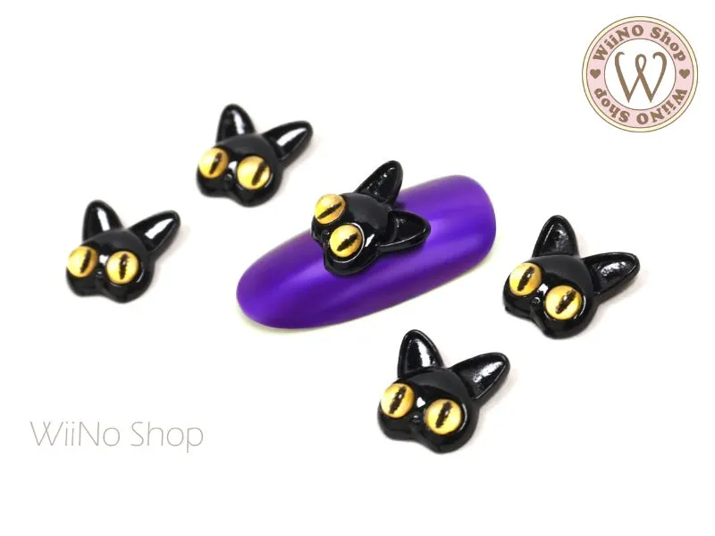 Black Cat with Yellow Eyes Nail Metal Charm - 2 pcs