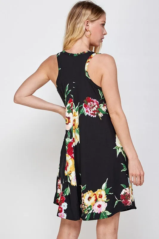 Black Floral Button Dress