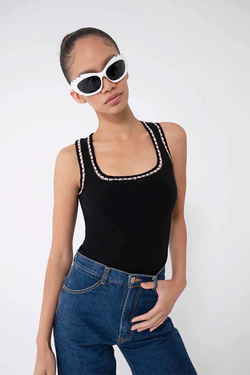 Black Gloss Square Scoop Neck Tank