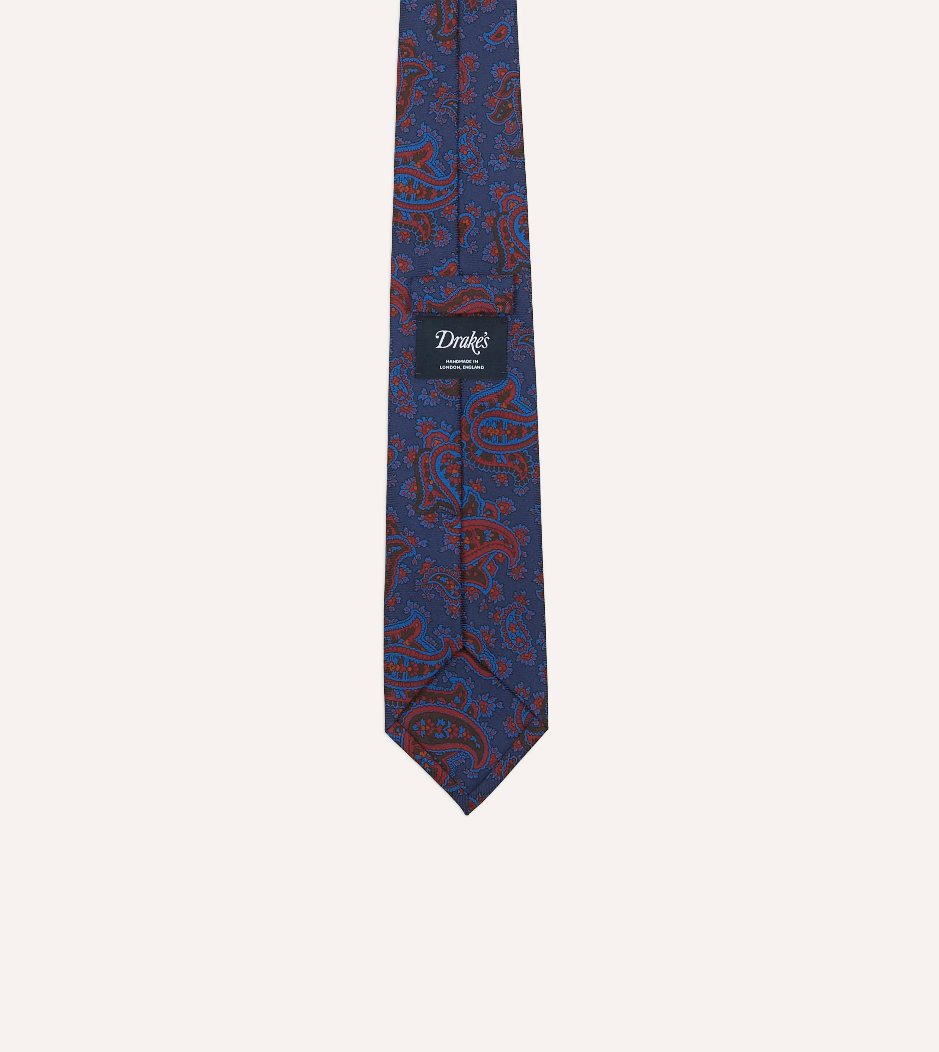 Blue and Red Multi Paisley Print Silk Twill Self Tipped Tie