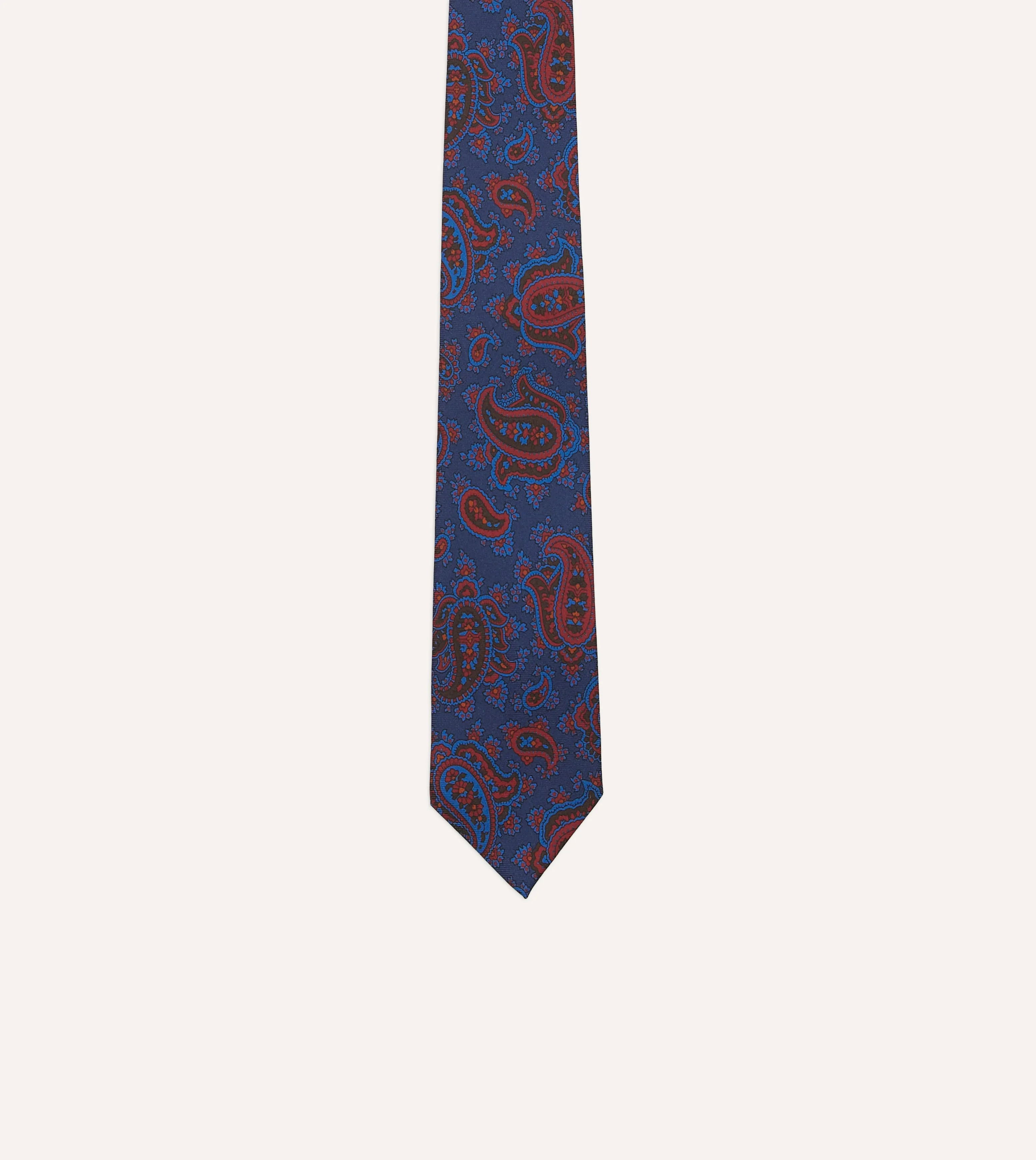 Blue and Red Multi Paisley Print Silk Twill Self Tipped Tie