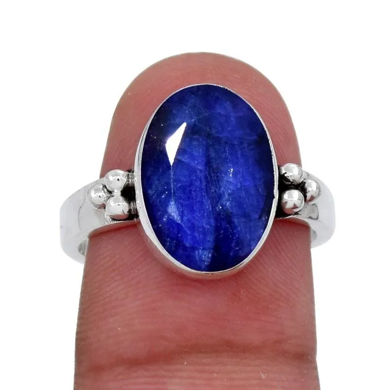 Blue Sapphire Sterling Silver Ring,Oval, Handmade Jewelry, Anniversary Gift for Women