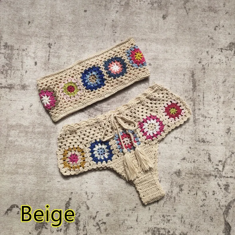 Boho Chic Crochet Delight Bandeau-Bikini-Set mit Röhrenoberteil