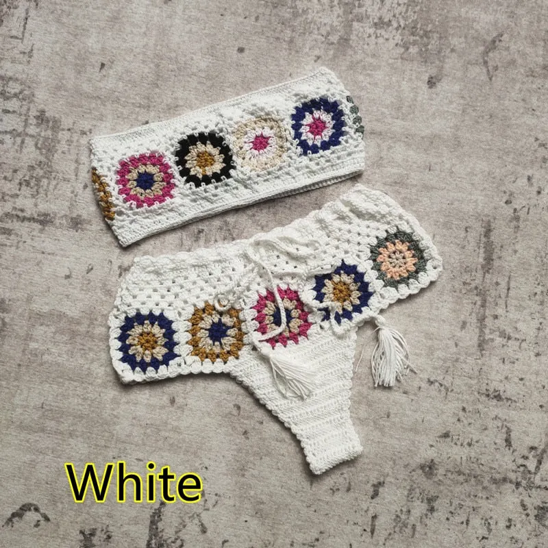 Boho Chic Crochet Delight Bandeau-Bikini-Set mit Röhrenoberteil