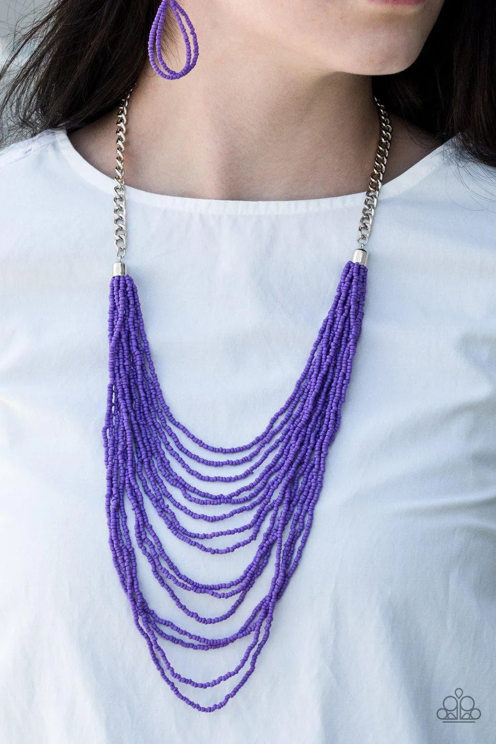 Bora Bombora - Purple Seed Bead Necklace and matching Earrings - Paparazzi Accessories