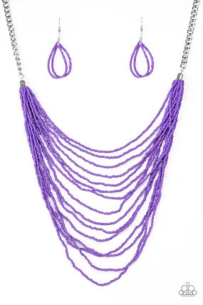 Bora Bombora - Purple Seed Bead Necklace and matching Earrings - Paparazzi Accessories