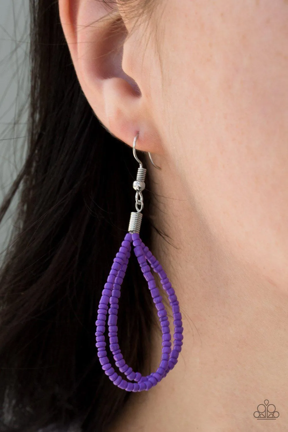 Bora Bombora - Purple Seed Bead Necklace and matching Earrings - Paparazzi Accessories