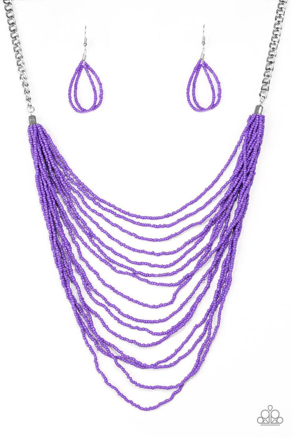 Bora Bombora - Purple Seed Bead Necklace and matching Earrings - Paparazzi Accessories