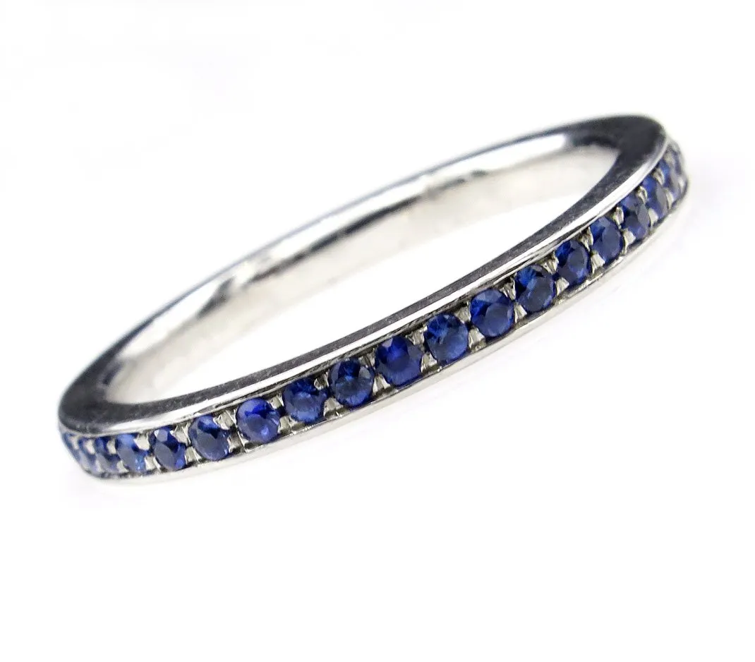 Bright Blue Round Sapphire 1/2CT Eternity Platinum RING Wedding Anniversary BAND