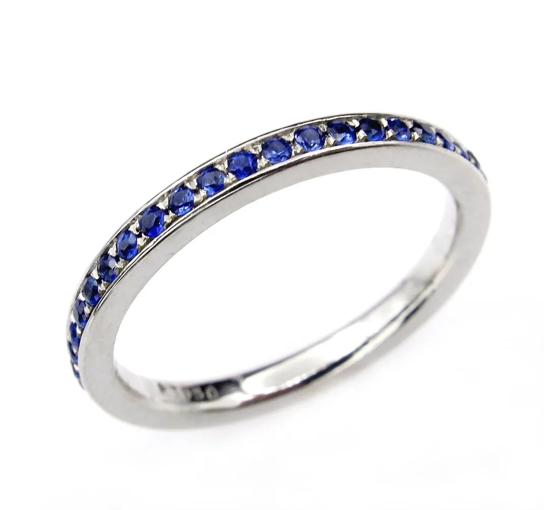 Bright Blue Round Sapphire 1/2CT Eternity Platinum RING Wedding Anniversary BAND