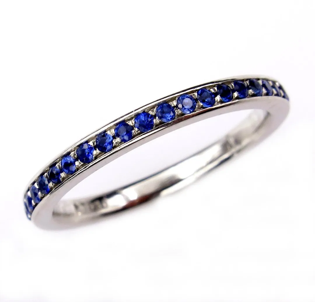 Bright Blue Round Sapphire 1/2CT Eternity Platinum RING Wedding Anniversary BAND