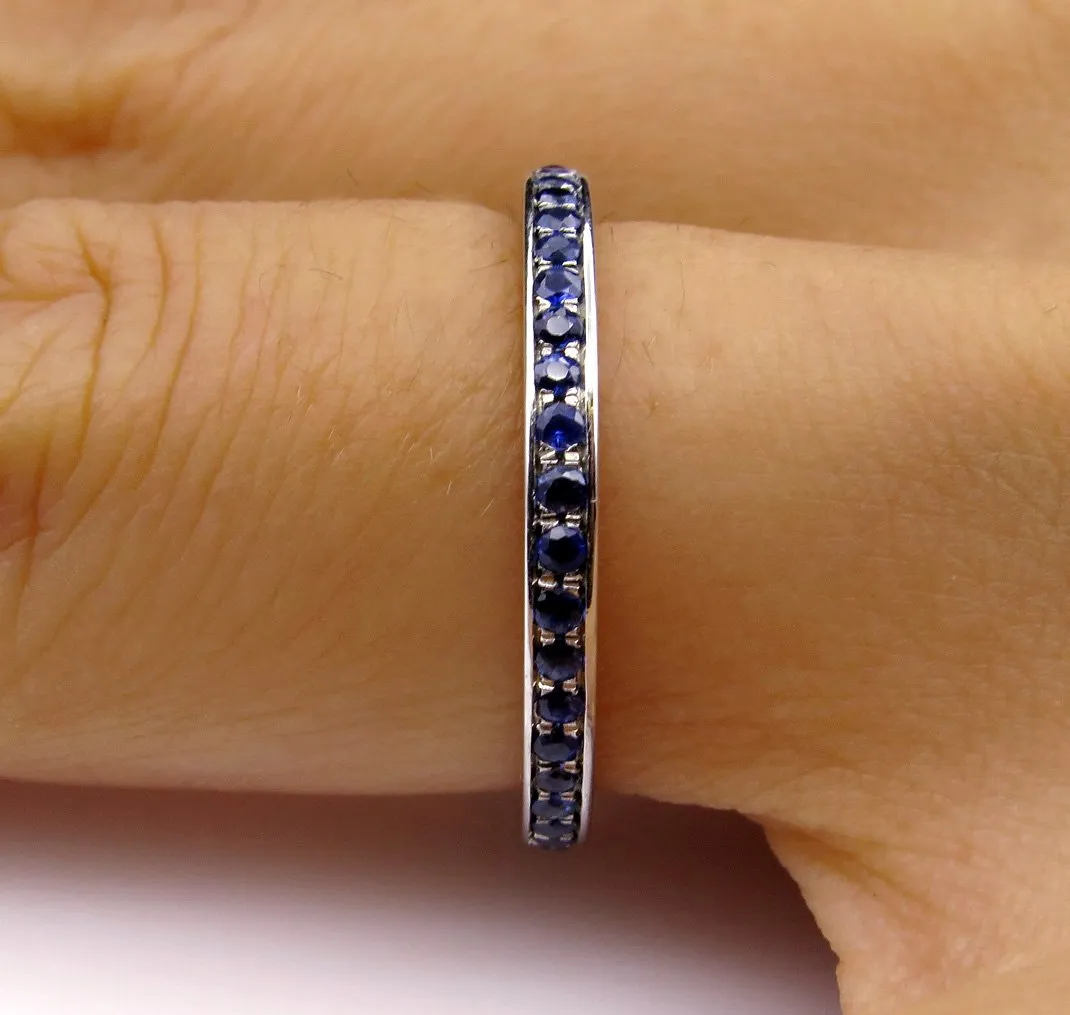 Bright Blue Round Sapphire 1/2CT Eternity Platinum RING Wedding Anniversary BAND