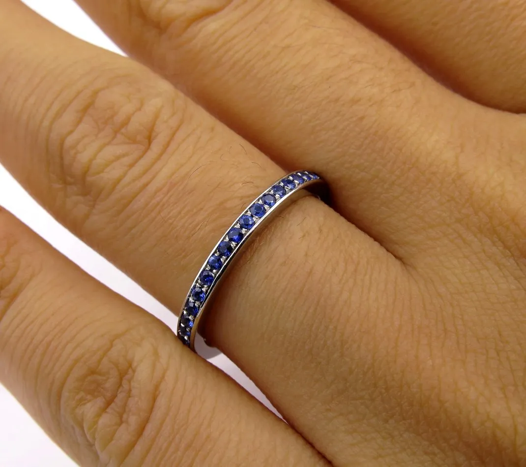 Bright Blue Round Sapphire 1/2CT Eternity Platinum RING Wedding Anniversary BAND