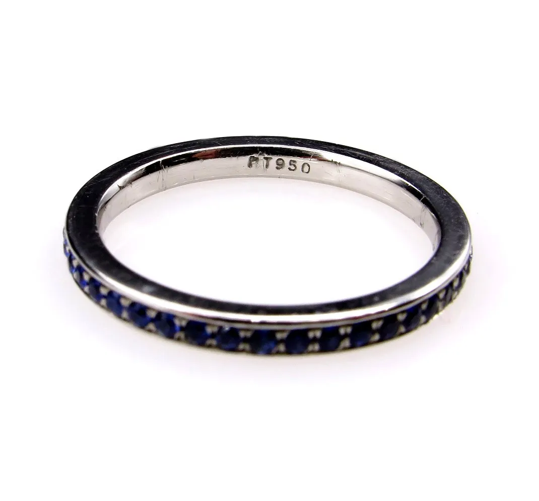 Bright Blue Round Sapphire 1/2CT Eternity Platinum RING Wedding Anniversary BAND