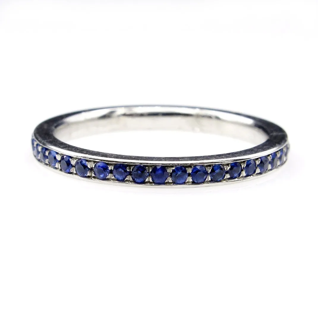 Bright Blue Round Sapphire 1/2CT Eternity Platinum RING Wedding Anniversary BAND