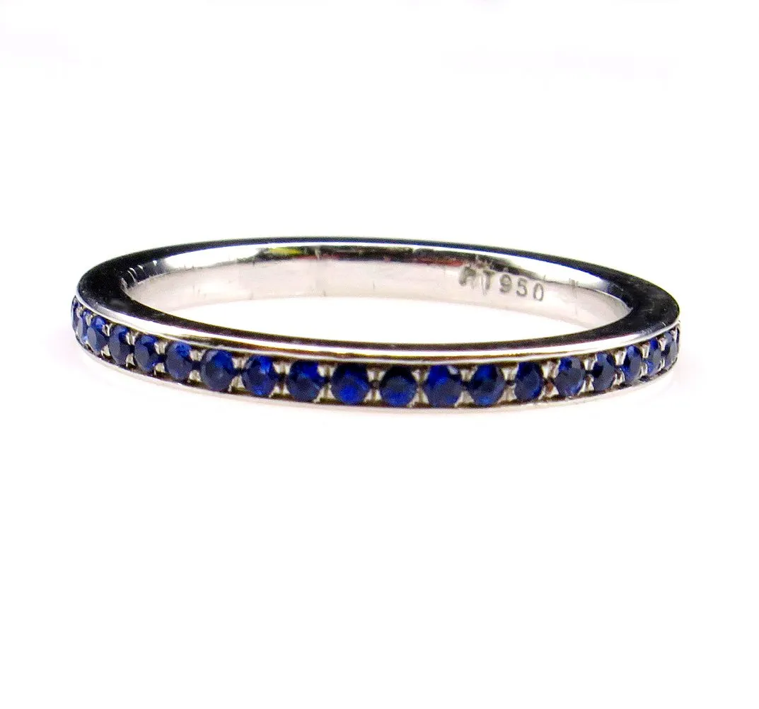 Bright Blue Round Sapphire 1/2CT Eternity Platinum RING Wedding Anniversary BAND