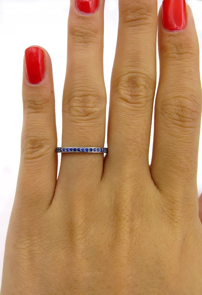 Bright Blue Round Sapphire 1/2CT Eternity Platinum RING Wedding Anniversary BAND