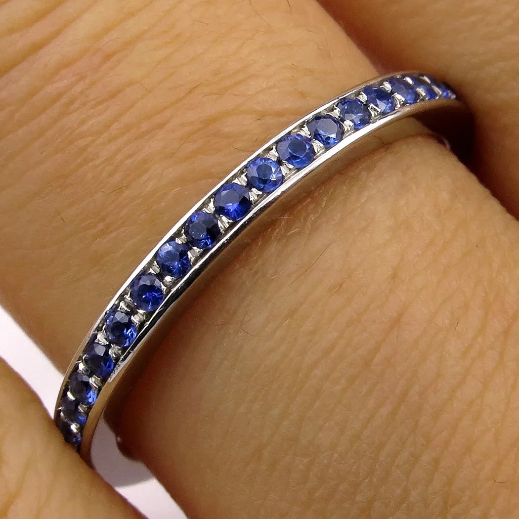 Bright Blue Round Sapphire 1/2CT Eternity Platinum RING Wedding Anniversary BAND