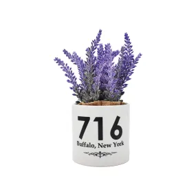 Buffalo, NY Purple Flowers With White Ceramic Pot Holder