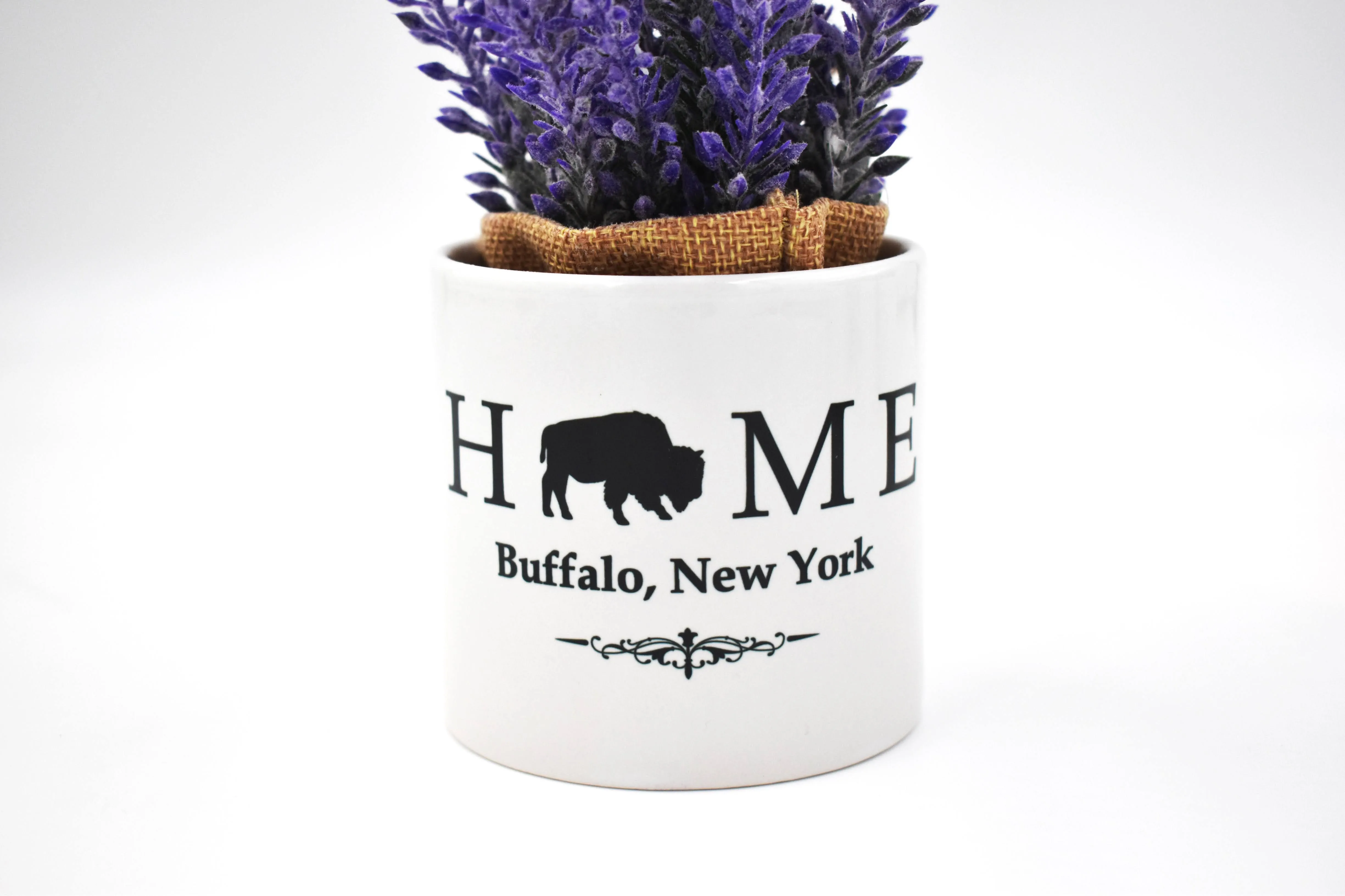 Buffalo, NY Purple Flowers With White Ceramic Pot Holder