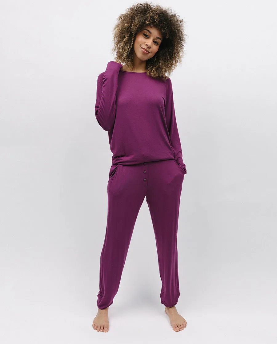 Carina Magenta Solid Slouch Jersey Pyjama Set