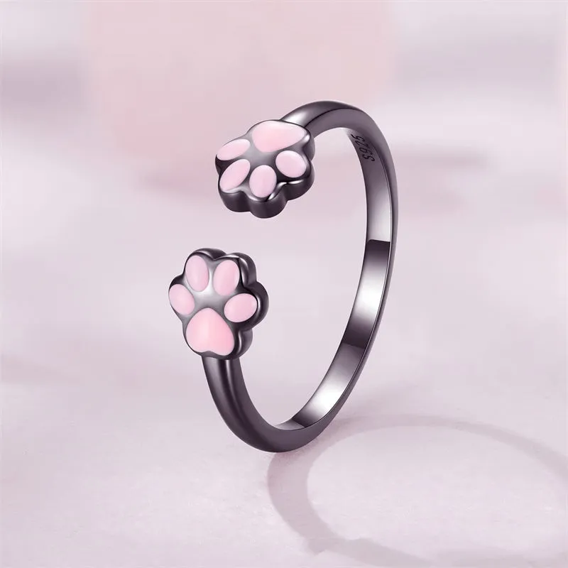 Cat Rings for Women Sterling Silver Adjustable Animal Ring Dainty Stackable Rings Cute Cat Ring Gifts for Cat Lovers