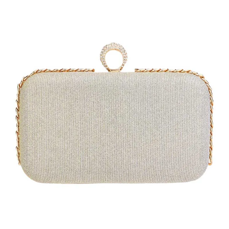 Chain Detailed Shimmery Evening Clutch Crossbody Bag