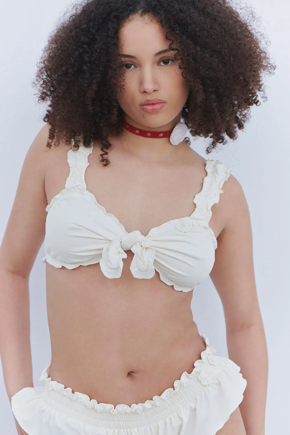 Colby Tie Front Ruffle Bikini Top - Sunrose