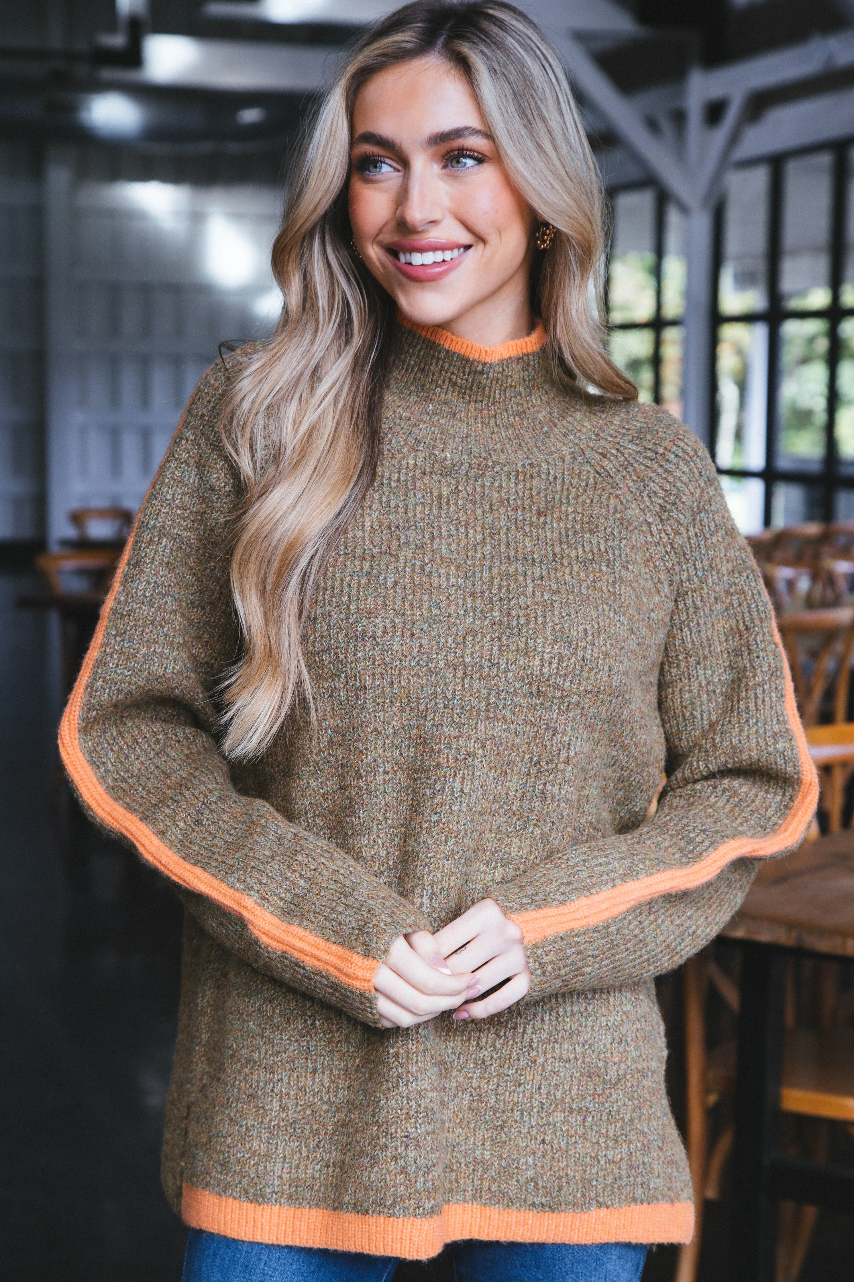 Cozy Autumn Colorblock Sweater, Brown/Orange