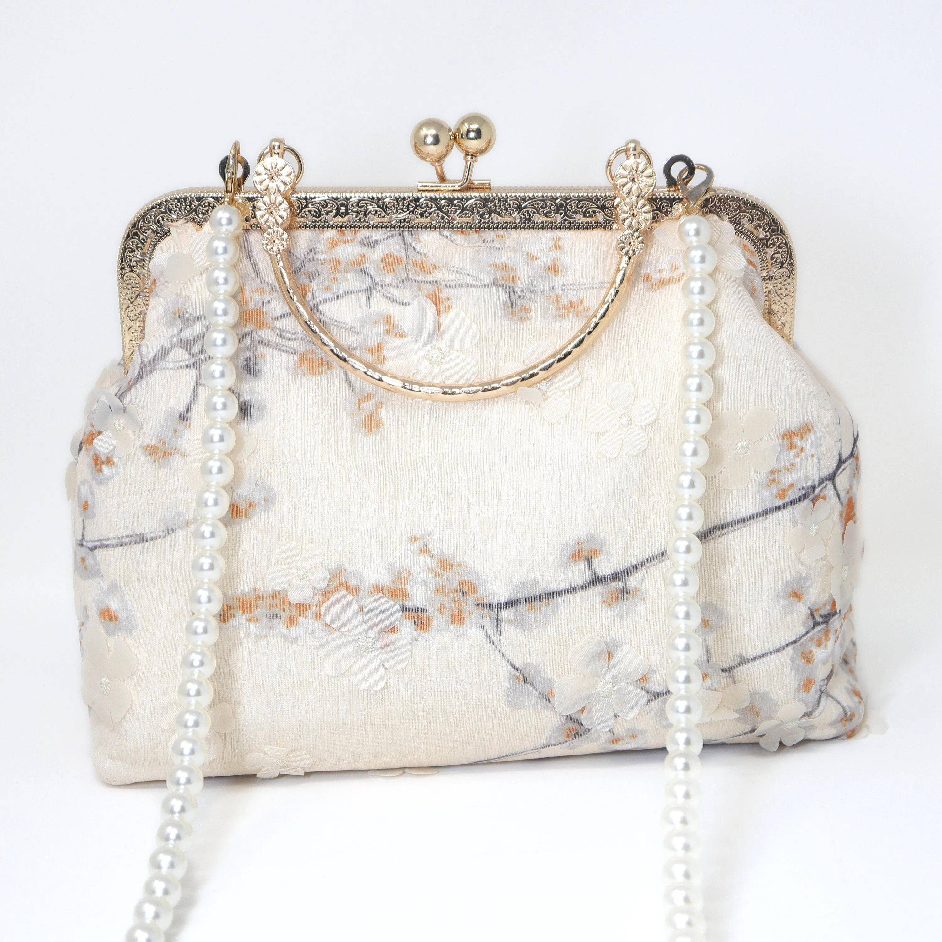 Cream Beige Cherry Blossom Lace Floral Wedding Bag, Statement Bag, Evening Clutch, Wedding Clutch, Bridal Clutch, White Cross Body Bag