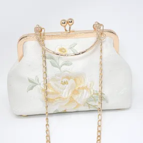 Cream Beige Gold Embroidered Rose Floral Wedding Bag, Statement Bag, Evening Clutch, Wedding Clutch, Bridal Clutch, White Cross Body Bag