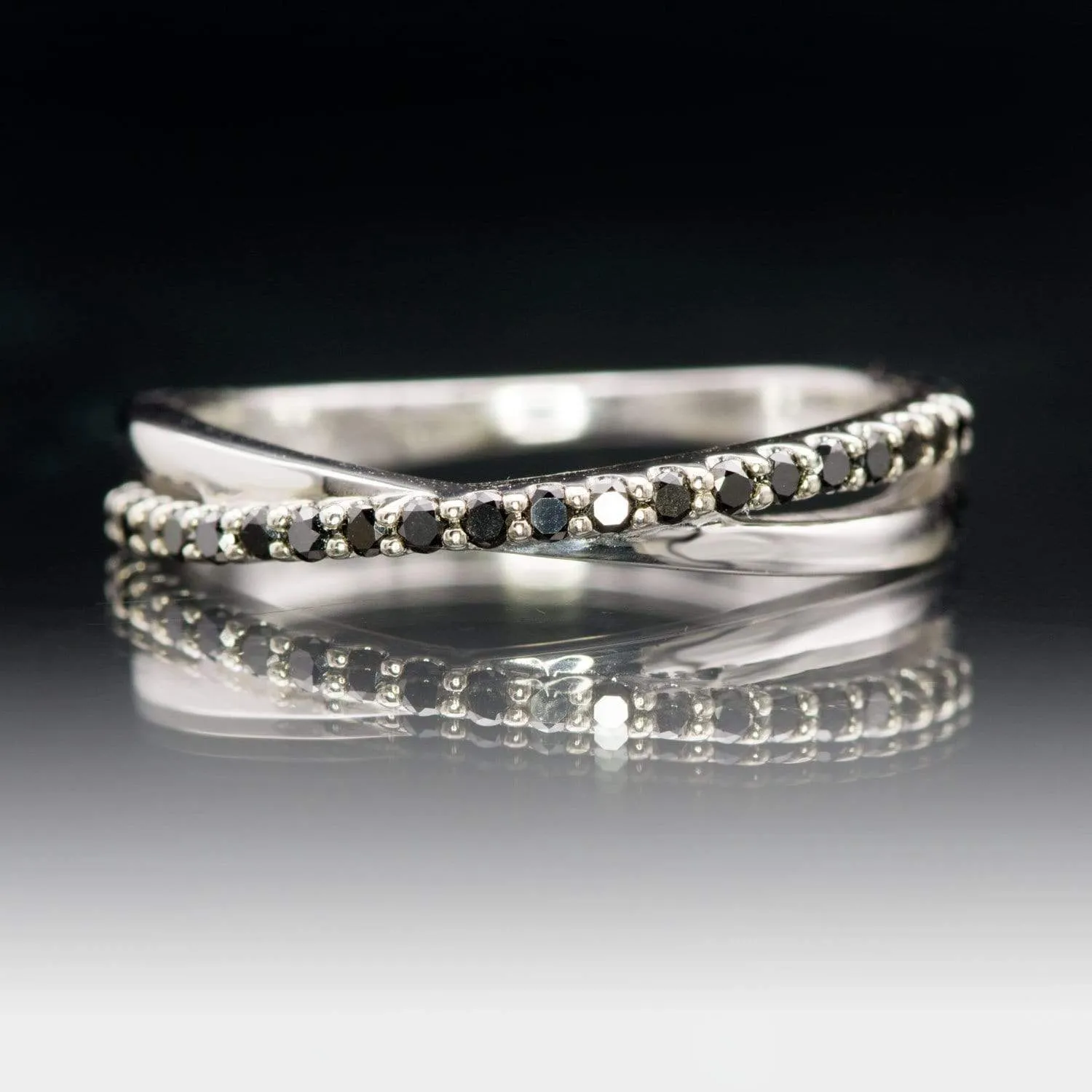 Criss Cross Black Diamond Band - Contoured Wedding Ring with Black Diamonds