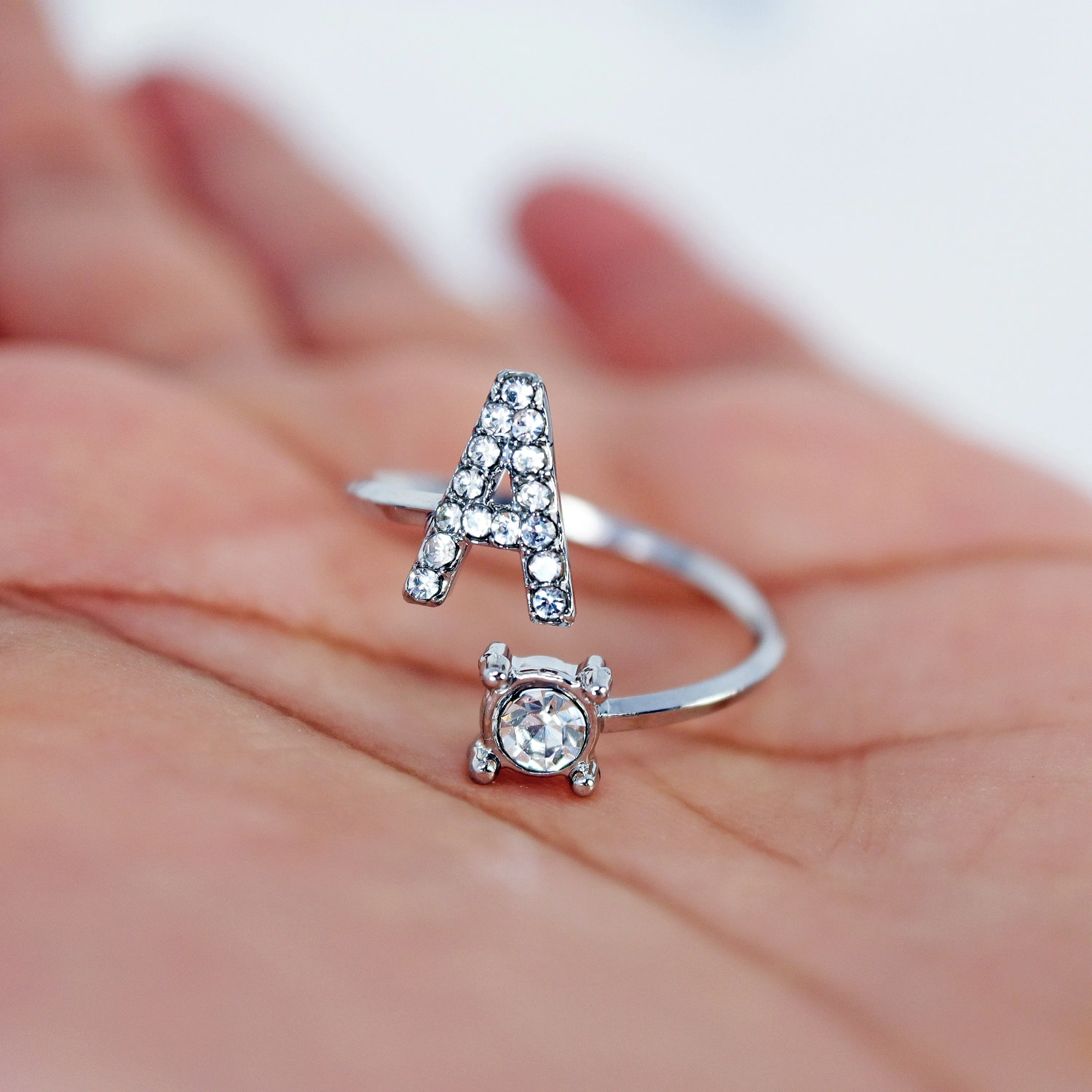 Crystal A Alphabet Statement Ring, Promise Ring For a Friend, Friendship ring.