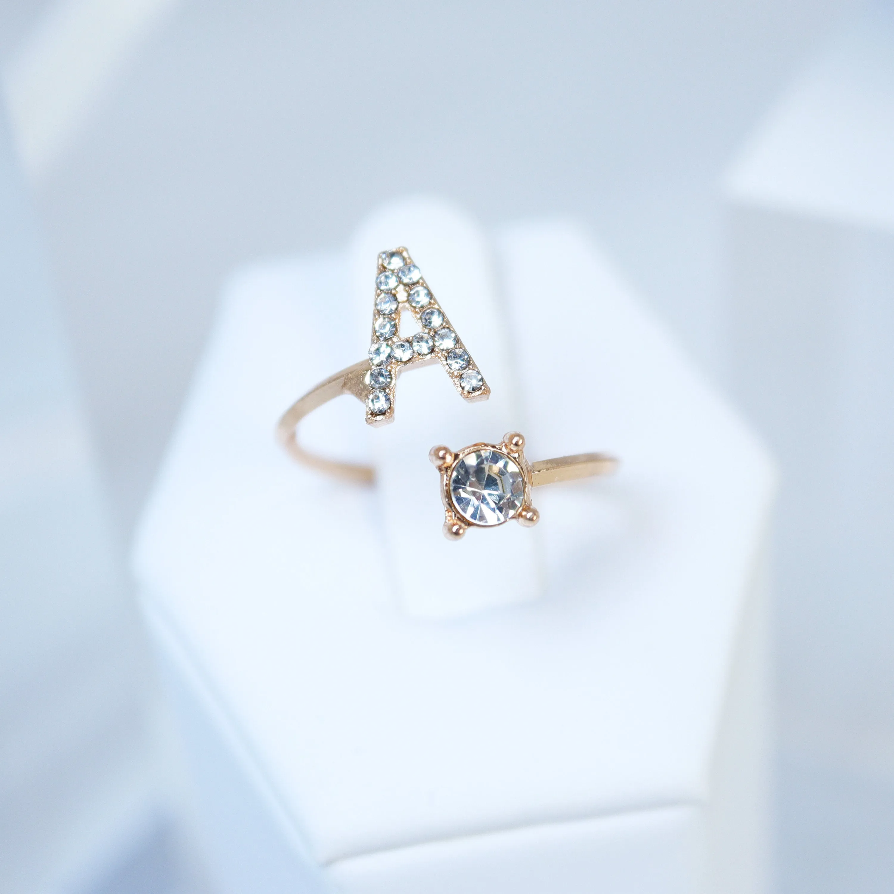 Crystal A Alphabet Statement Ring, Promise Ring For a Friend, Friendship ring.