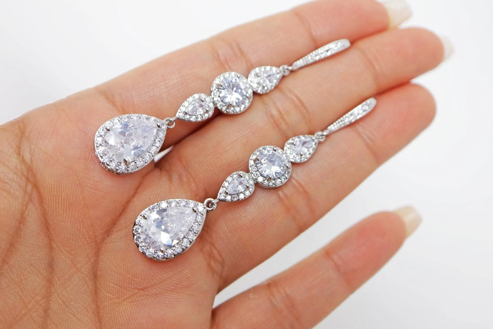 Cubic Zirconia Diamond Drop Crystal, Diamond Earrings, Long Bridal Jewelry, Bridal Earrings, Crystal Bridal Earrings, Statement Earrings Cz