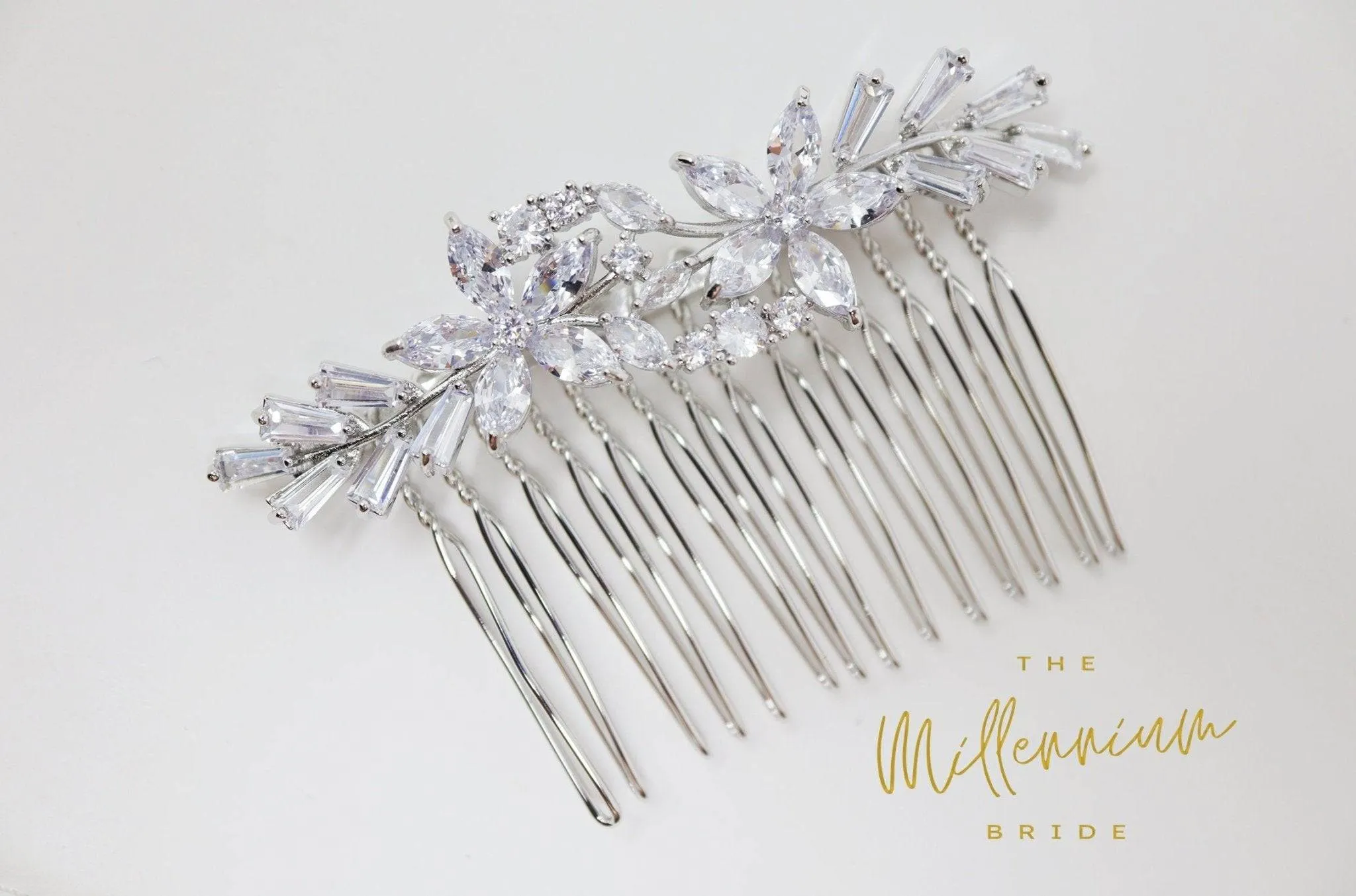 Cubic Zirconia, Diamond Floral Vine Leaves Small Bridal Hair Comb, Bridal Hair Piece, Bridal Hair Accessories, Wedding Hair Accessory.