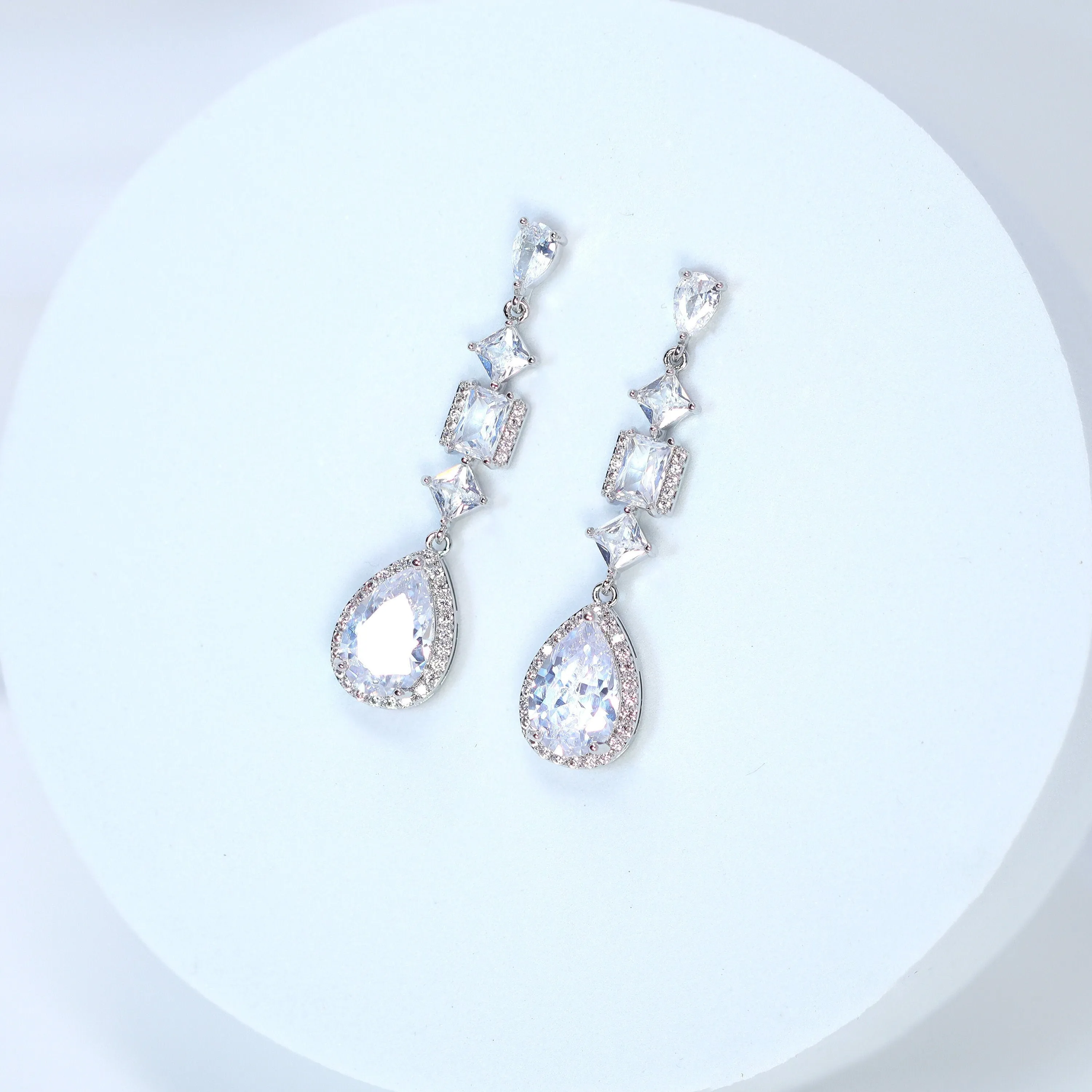 Cubic Zirconia Diamond Geometric Drop Crystal Earring, Diamond Earrings, Long Bridal Jewelry, Crystal Bridal Earrings, Statement Earrings Cz