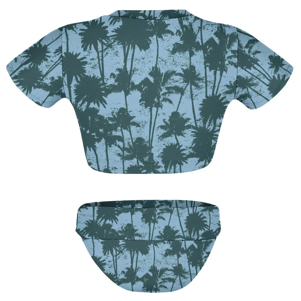 Custom Face&Name Coconut Tree Short Sleeve Crew Neck Bikini Personalized Women's Two Piece Swimsuit Beach Outfits