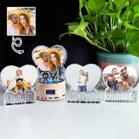 Customized Photo Gift Personalized Bluetooth Crystal Photo Lamp with Bluetooth Wood Base Anniversary Gift