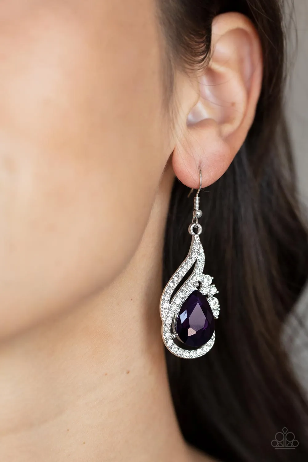 Dancefloor Diva Purple and White Rhinestone Earrings - Paparazzi Accessories