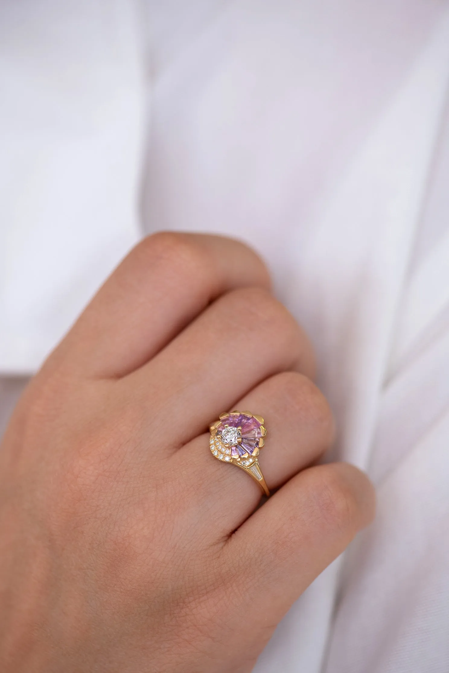 Deco Engagement Ring with Purple and Lilac Sapphires