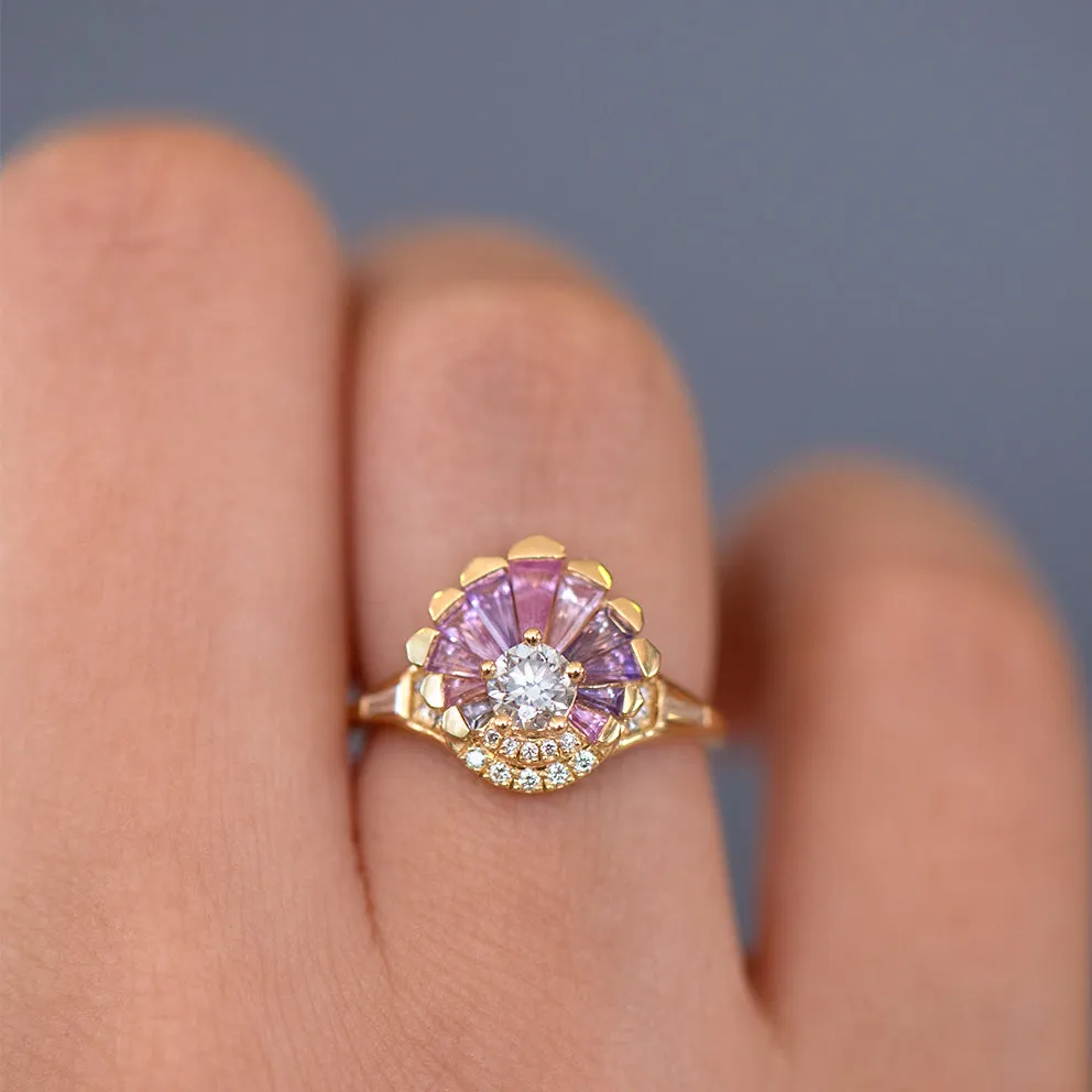 Deco Engagement Ring with Purple and Lilac Sapphires